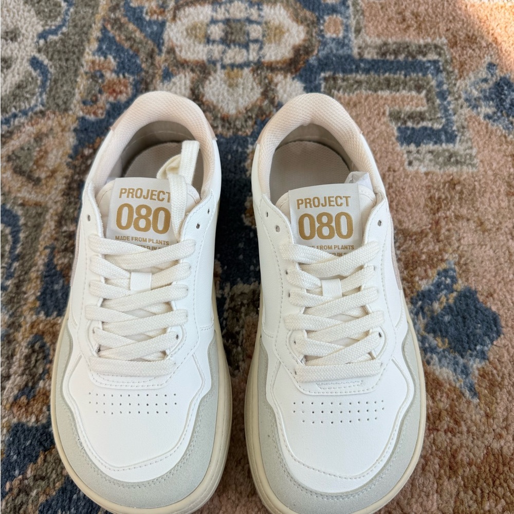Women’s White Barefoot Sneakers with Beige Accents